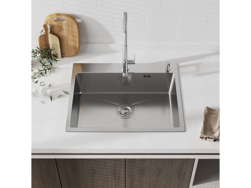  Évier inox 1 bac 50x45x22 cm argent - pour petite cuisine &amp; camping-car - prépercé avec filtre  - Conforama B