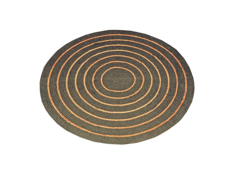 Tapis rond en coton tressé, effet jute rayé, kaki, 120 cm, dylrev 69019.120 - Conforama C