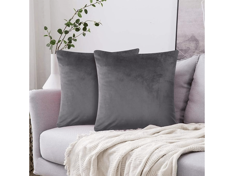  Lot de 2 housses de coussin 45 x 45 cm en velours gris foncé pour décoration de chambre à coucher, canapé, salon, voiture anthracite, 45 x 45 cm  - Conforama B