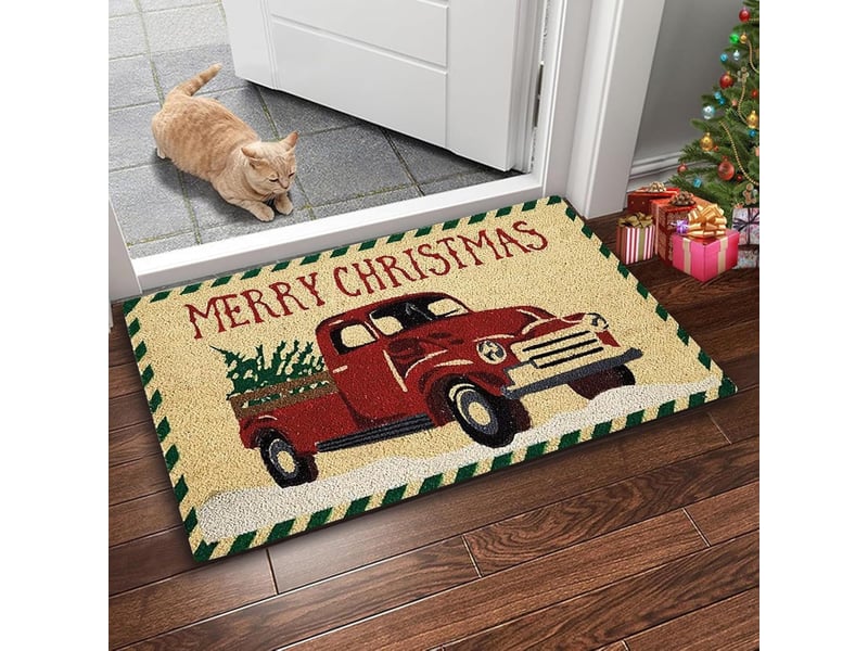  Paillasson de noel, 60x40cm tapis de porte camion rouge, antidérapant tapis de sol de noël, paillasson noël, tapis noël, noel decoration pour intérieu  - Conforama A