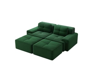 Canapé modulable d'angle en l,204x179x69cm,canapé 2 places sans structure avec 2 pouf,en velours côtelé,rembourrage haute densité 32d - vert