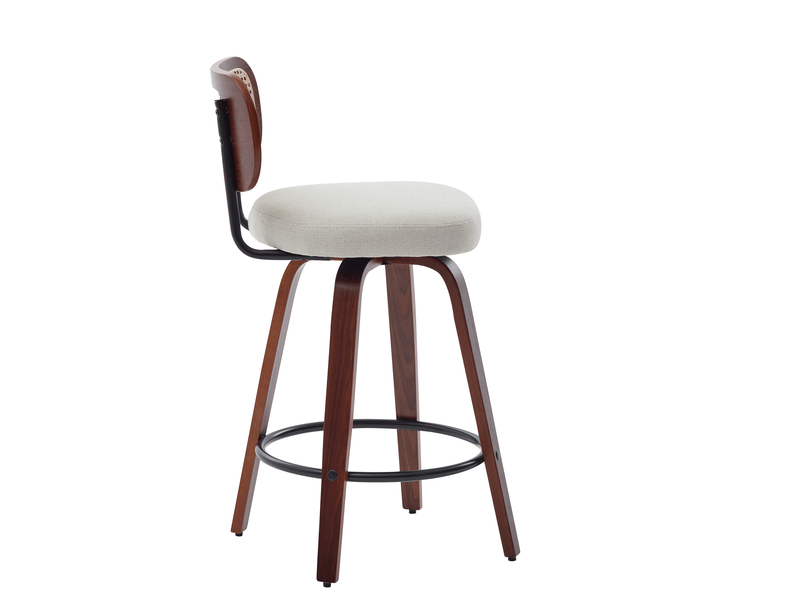 Tabourets de bar pivotants sw3766bg beige 26 lot de 3 avec dossier rotin et cadre noyer - Conforama D