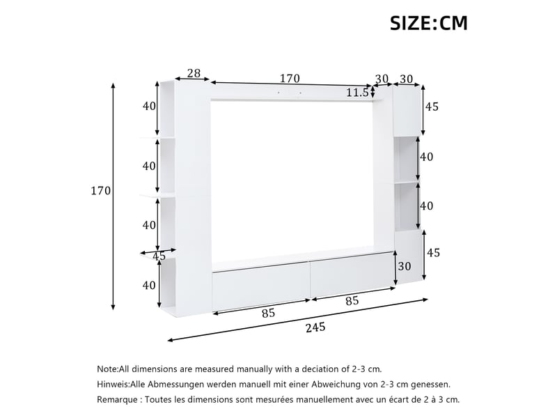  Wohnwand,245x30x170 cm,avec rangement et vitrines,mdf,blanc brillant  - Conforama C