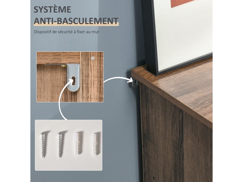 Buffet industriel - meuble de rangement sur pied 3 niches placard - en bois et porte métal noir - Conforama R