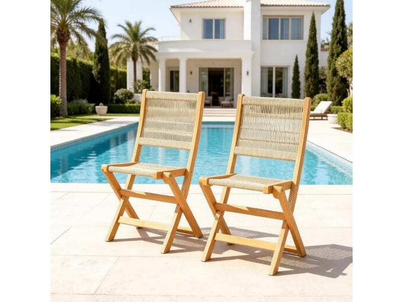  Lot de 2 chaises pliantes d’extérieur avec assise et dossier tressés  - Conforama E