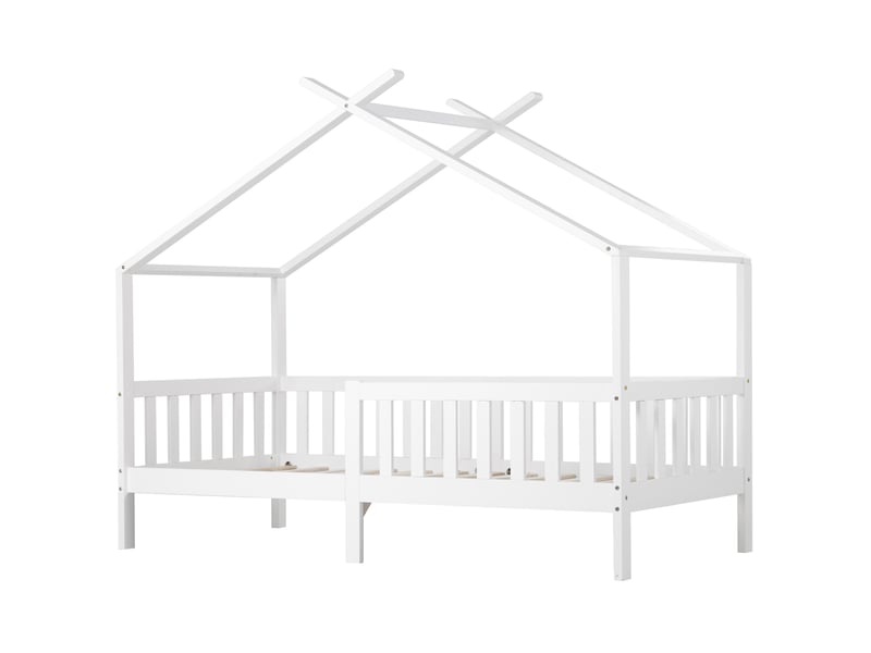  Modenvie lit cabane enfant 90x200 cm - avec barrières de sécurité et rangement, sommier inclus - blanc  - Conforama A