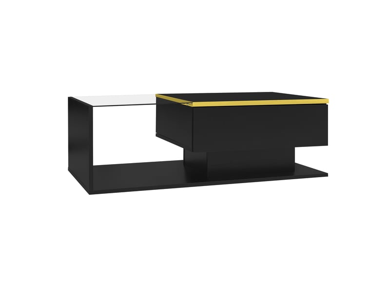  Table basse noire brillante 100 cm, plateau en verre, effet led, design moderne  - Conforama E