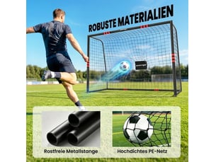 But de football de jardin 300 x 200 cm noir et rouge avec filet pe, cadre rembourré et 5 ancrages au sol