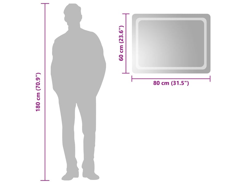  Miroir de salle de bain, miroir de toilette led transparent 80 x 60 cm verre trempé cf62619  - Conforama E