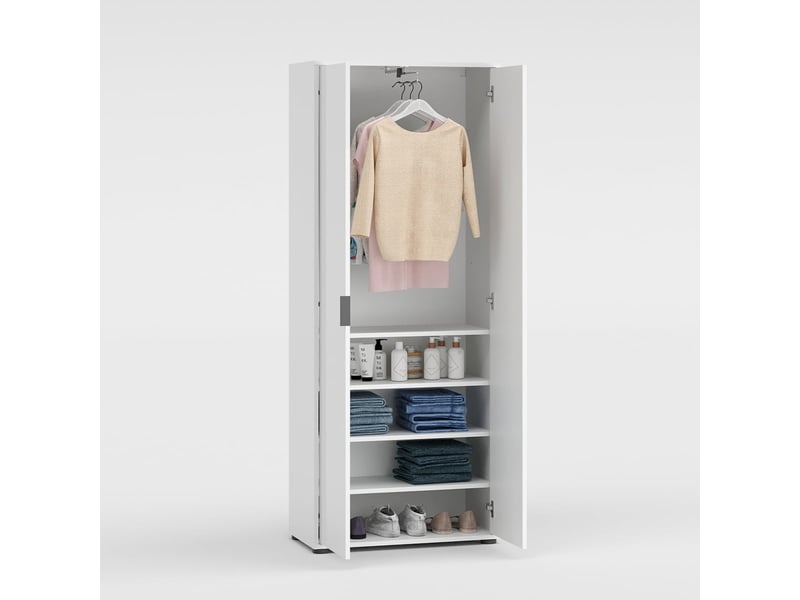 Armoire gain de place 2 portes avec étagères et penderie extractible jolly - Conforama D