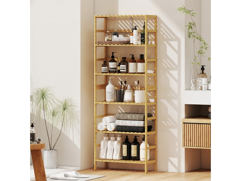  Bibliothèque en bambou à 6 niveaux avec étagères réglables, 60 x 26 x 161 cm, bois naturel  - Conforama C