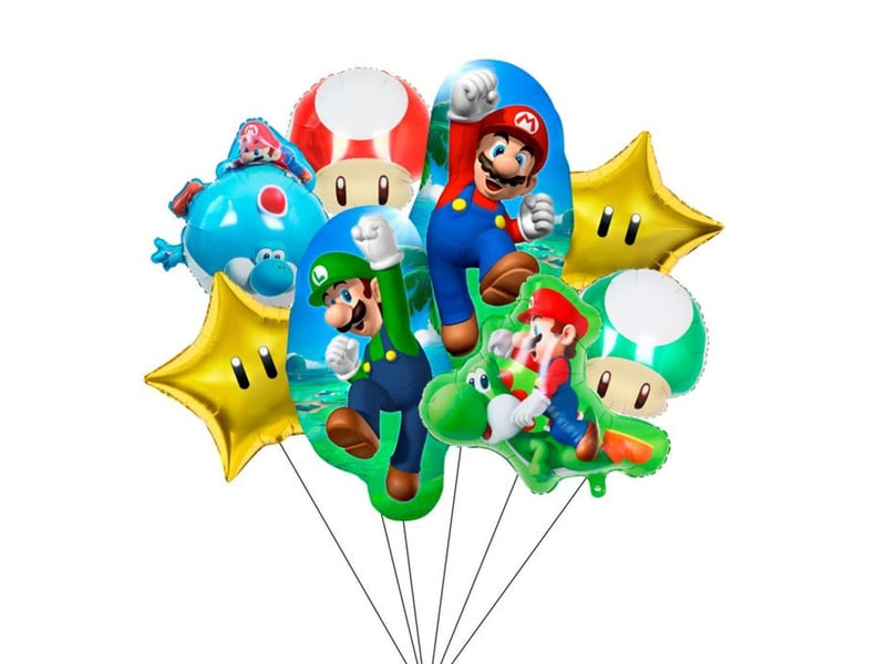  Ballons aluminium theme super mario lot de 8 pour helium 333453_AAAJO55710_6_DROPFR - Conforama A