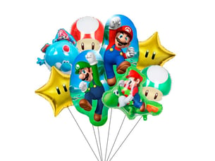 Ballons aluminium theme super mario lot de 8 pour helium