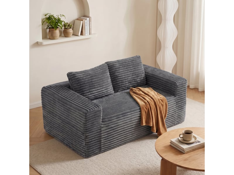  Canapé compact 2 places 160x88x58 cm, canapé de sol en mousse à assise profonde, pour appartement chambre bureau, velours côtelé, gris Sol Morn - Conforama B