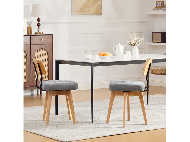  Lot de 2 chaises pivotantes 43x50x77 cm,coloris naturel et gris  - Conforama E