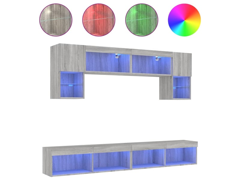 Meuble tv - unités murales tv avec led 6 pcs gris sonoma bois d'ingénierie - Conforama A