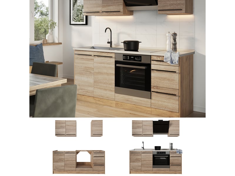  Vicco cuisine, sonomachêne doré, 180cm, pt marbre  - Conforama D