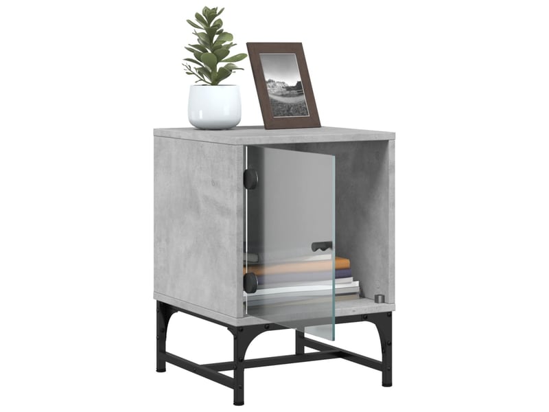  Lot de 2 tables de chevet - cabinet de chevet - table de nuit et portes vitrées gris béton 35x37x50 cm  - Conforama E