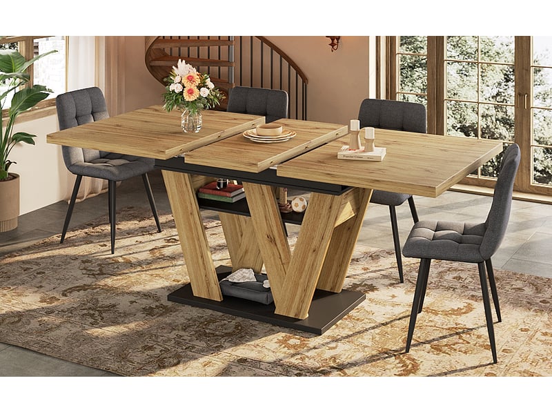 Table à manger extensible rectangulaire 119-158,5x80x75 cm avec rangement, multicolore - Conforama B