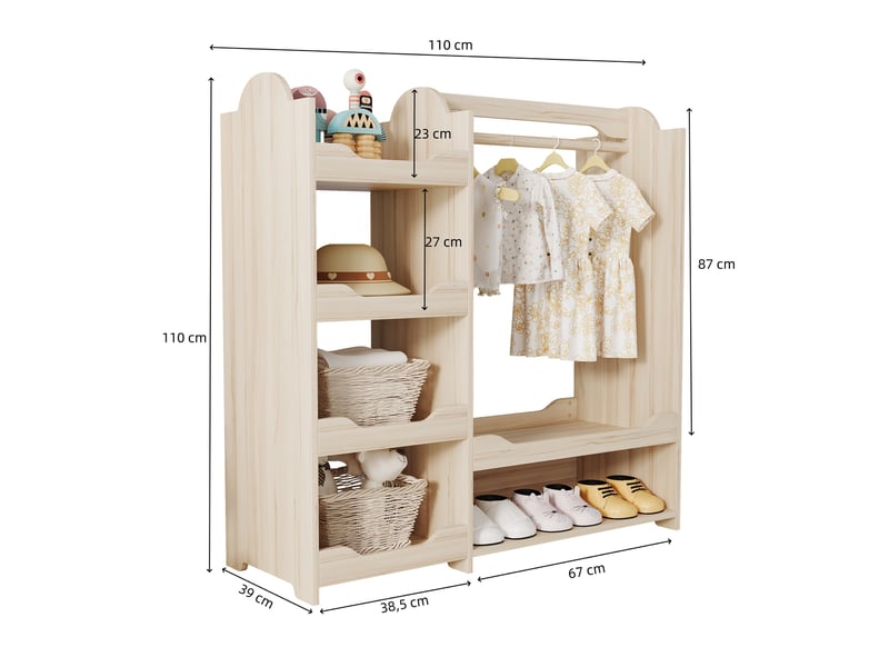  Meuble de rangement enfant avec penderie 4 étagères ouvertes et assise pour chambre d'enfant naturel  - Conforama D