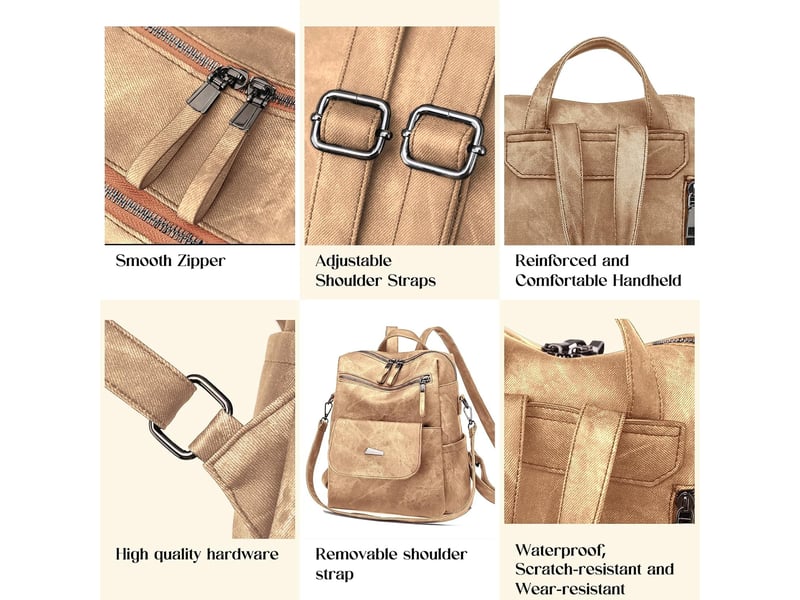  Sac à dos femme en cuir, petit format – imperméable, anti-vol, bandoulière pour ladies-kaki  - Conforama D