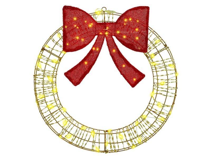 Couronne de noël, décoration de noël blanc chaud 75 x 75 x 8 cm pet 60 led cf61767 - Conforama D