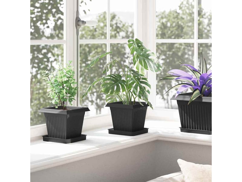  Jardinière - pot de fleurs carré 24 pcs noir 16 x 16 x 14 cm plastique  - Conforama D