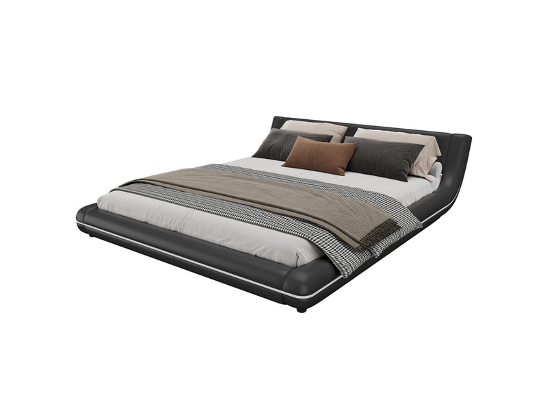  Lit bas 160x200 cm pu noir – éclairage led ambiant, style moderne adulte  - Conforama A