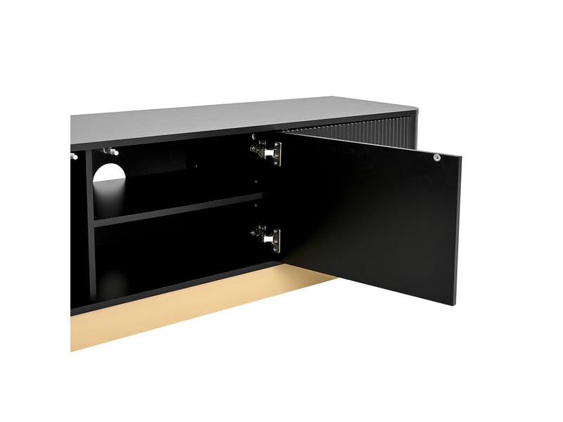  Meuble tv noir 170 cm avec rangement, trois portes et coins arrondis  - Conforama B