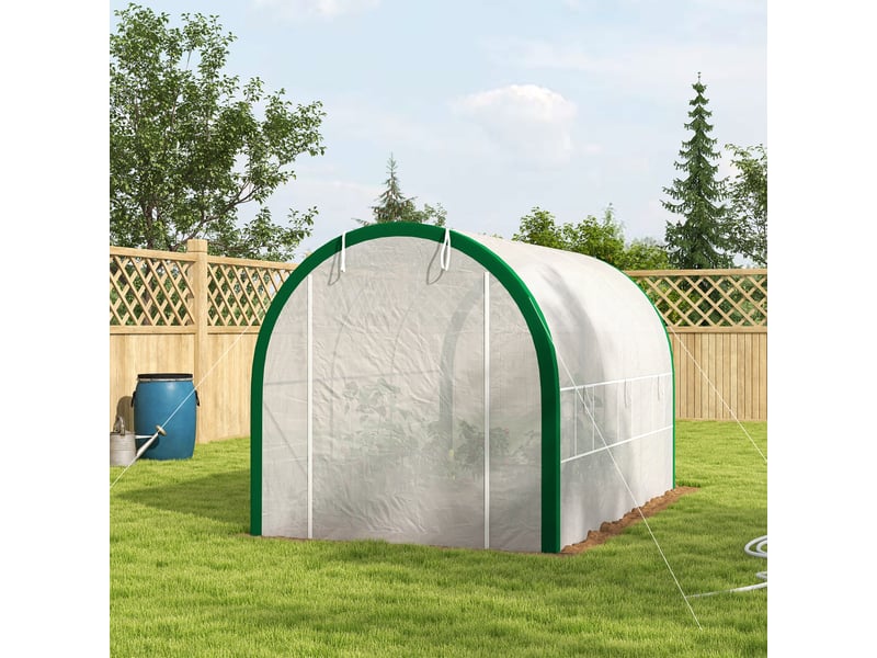  Serre tunnel, serre chaude, portes à fermeture éclair, fenêtres en filet, structure métallique, 3,5 x 2 x 2 m, blanche  - Conforama D