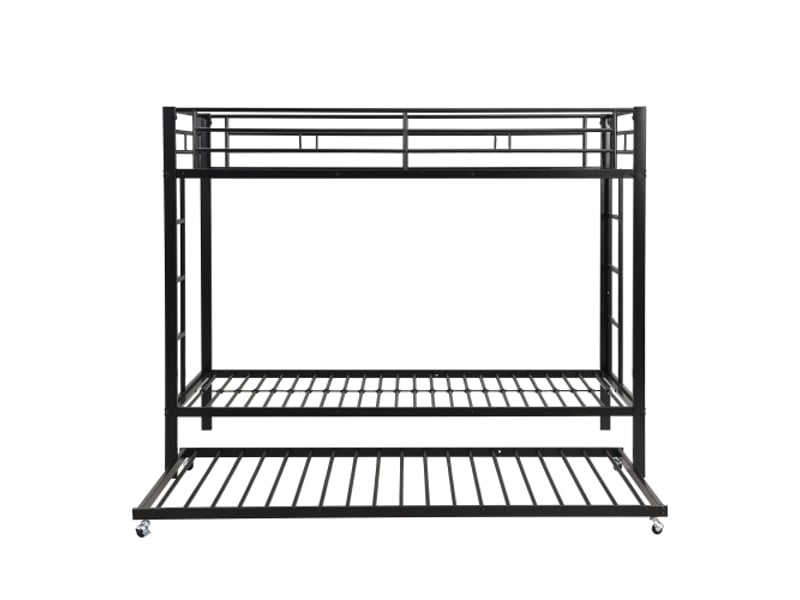  Lit superposé 90x200 cm, avec lit gigogne coulissant et hautes gardes-corps, en métal, noir, sans matelas  - Conforama E