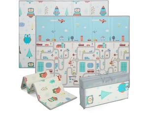 Tapis de jeu bébé 195 x 146,5 cm multicolore en plastique et mousse, pliable double face antidérapant