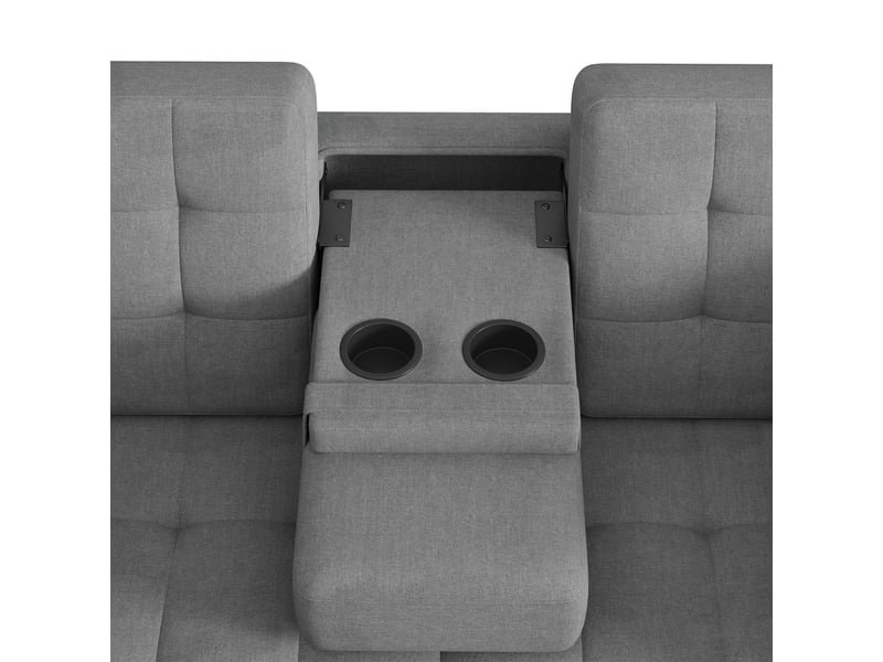 Canapé convertible 2 places gris avec rangement, dossier réglable, accoudoirs avec rangements et coussins  - Conforama E