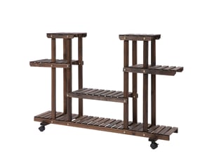 Étagère à plantes 123,5x33x80 cm bois brun foncé, 6 niveaux, sur roulettes pour intérieur et extérieur