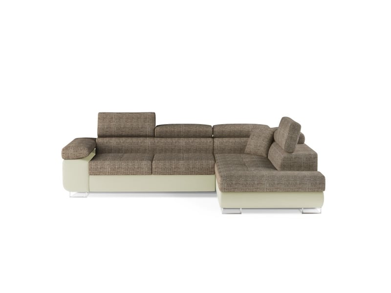  Canapé d'angle convertible menton beige bouclé – 4 places avec coffre et têtières  - Conforama A