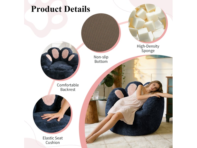  Fauteuil de détente modenvie en forme de patte bleu 90 x 90 x 75 cm en flanelle  - Conforama D