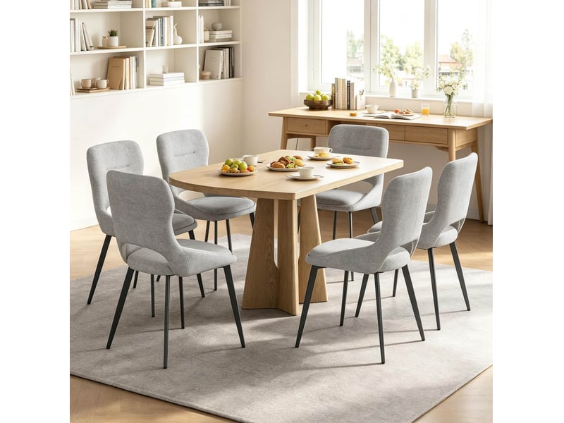  Lot de 6 chaises de salle à manger 43x40x86 cm gris chenille et métal, dossier ajouré et assise rembourrée  - Conforama B