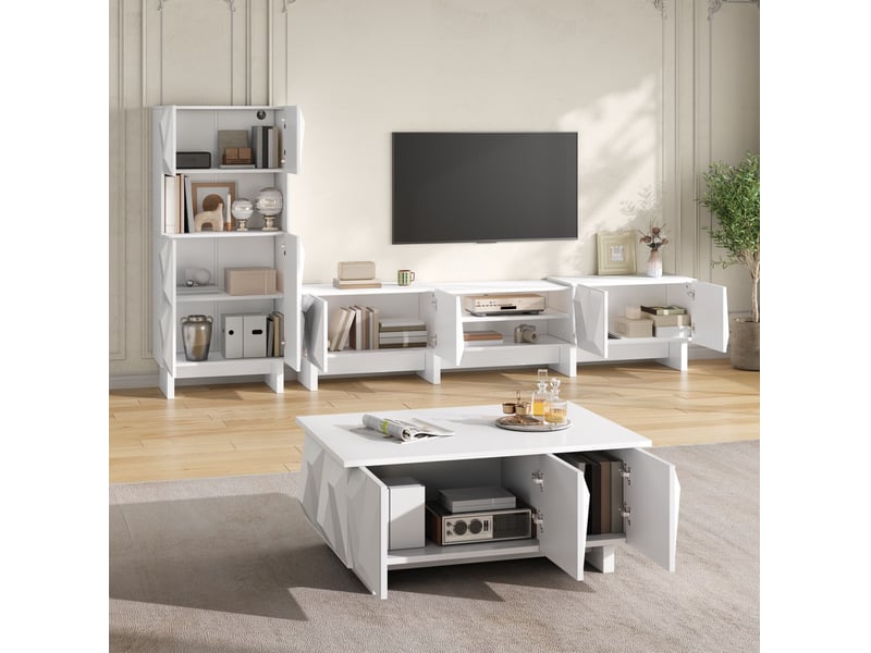  Ensemble meuble tv 3 pièces avec vitrine et table basse homvra  - Conforama C