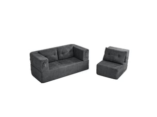 Canapé droit fixe DZMDIP  3 places Tissu gris avec coffre de rangement