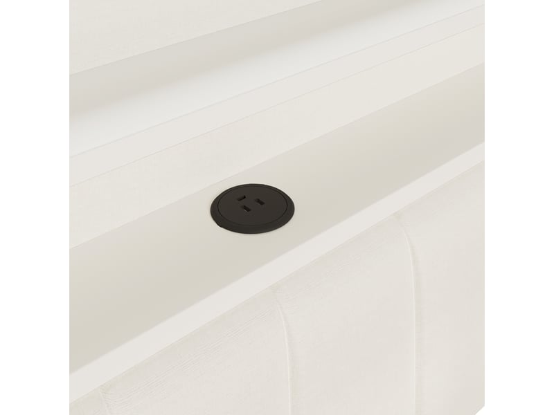 Lit banquette gigogne rembourré 140x200 cm, couchage 90x190 cm, bureau et étagères intégrés, led 7 couleurs, usb, tissu en lin blanc Radiant Stride - Conforama E