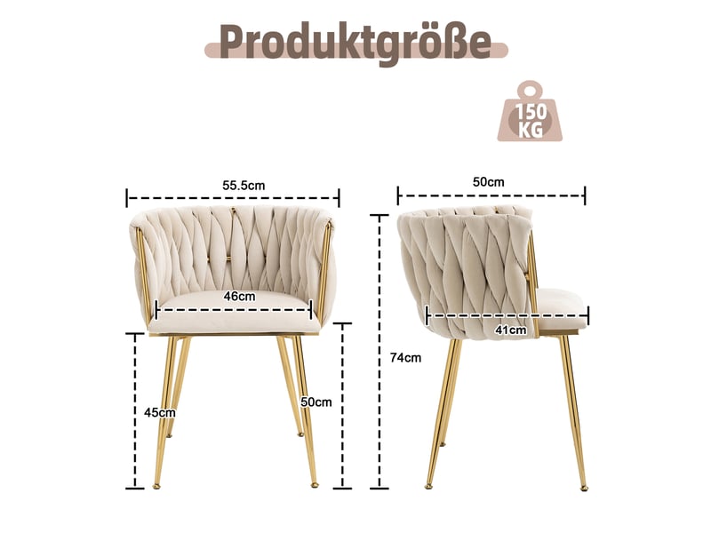  Lot de 2 chaises velours avec pieds dorés assise rembourrée confortable salon bureau  - Conforama C