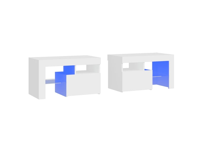  Lot de 2 tables de chevet - cabinet de chevet - table de nuit et lumières led blanc 70x36,5x40 cm  - Conforama A