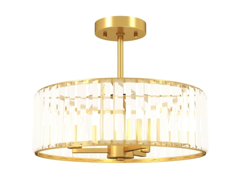  Plafonnier style lustre avec abat-jour en cristal, métal doré, 3 ampoules, 39 x 39 x 32 cm  - Conforama A