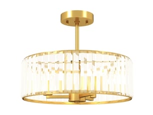 Plafonnier style lustre avec abat-jour en cristal, métal doré, 3 ampoules, 39 x 39 x 32 cm
