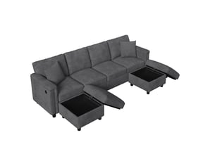 Canapé modulable modenvie 4 places avec 2 poufs de rangement, convertible en l ou en u, tissu chenille gris, 261 x 134 x 82 cm