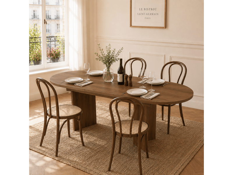  Table à manger extensible 160200 x 90 cm - 4 à 8 personnes - coins arrondis - noyer  - Conforama W