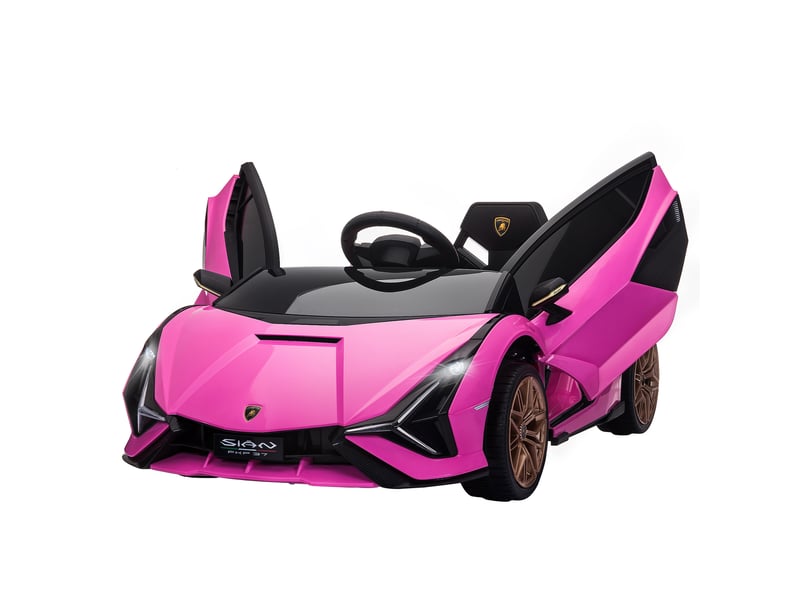 Voiture électrique enfants de sport véhicule électrique lamborghini sian 12 v - v. Max. 5 kmh avec télécommande 2,4g effets sonores + lumineux rose - Conforama A