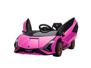 Voiture électrique enfants de sport véhicule électrique lamborghini sian 12 v - v. Max. 5 kmh avec télécommande 2,4g effets sonores + lumineux rose