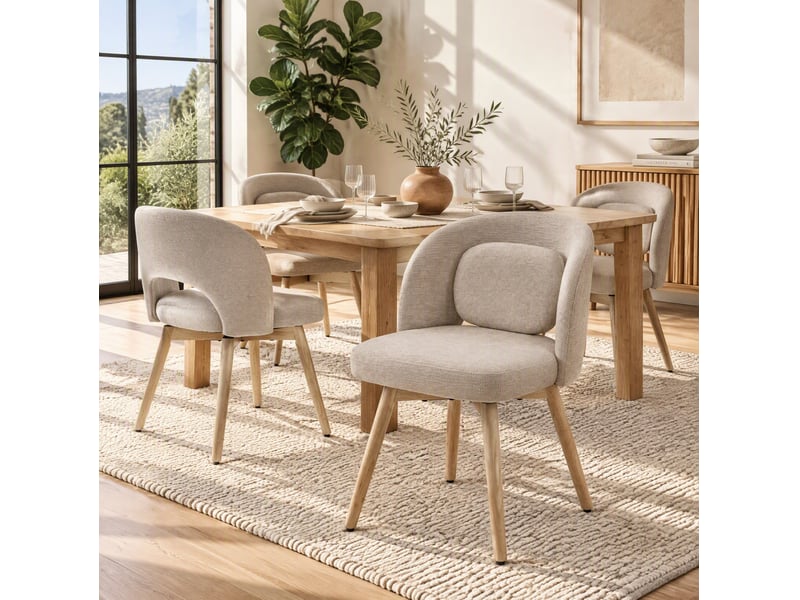  Lot de 2 chaises de salle à manger pivotantes à 360°, velours et bois d'hévéa beige  - Conforama C