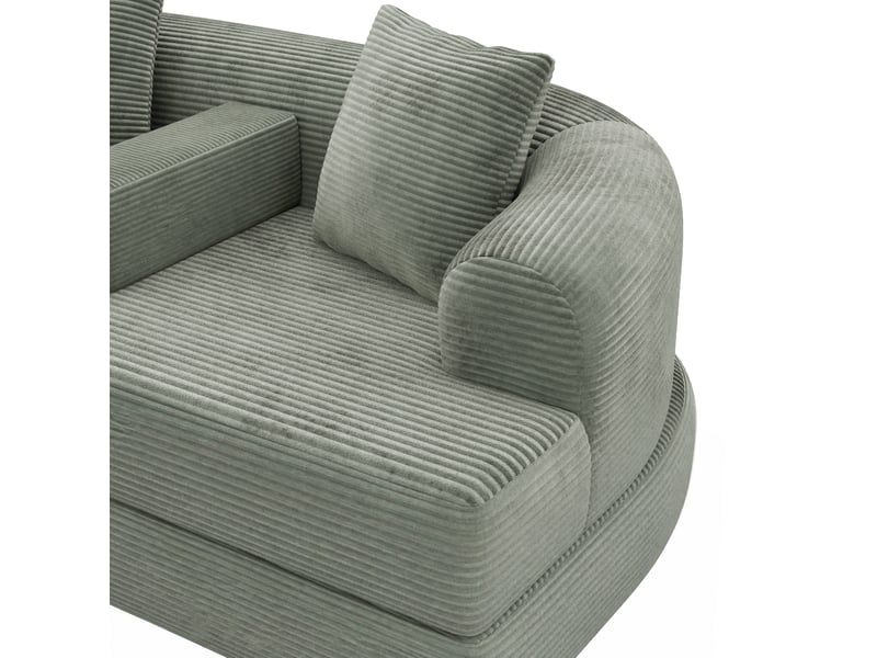  Canapé convertible 2 places en velours côtelé vert avec armature centrale amovible et 2 coussins  - Conforama E